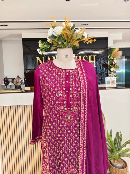 Wine Anarkali Skirt Set