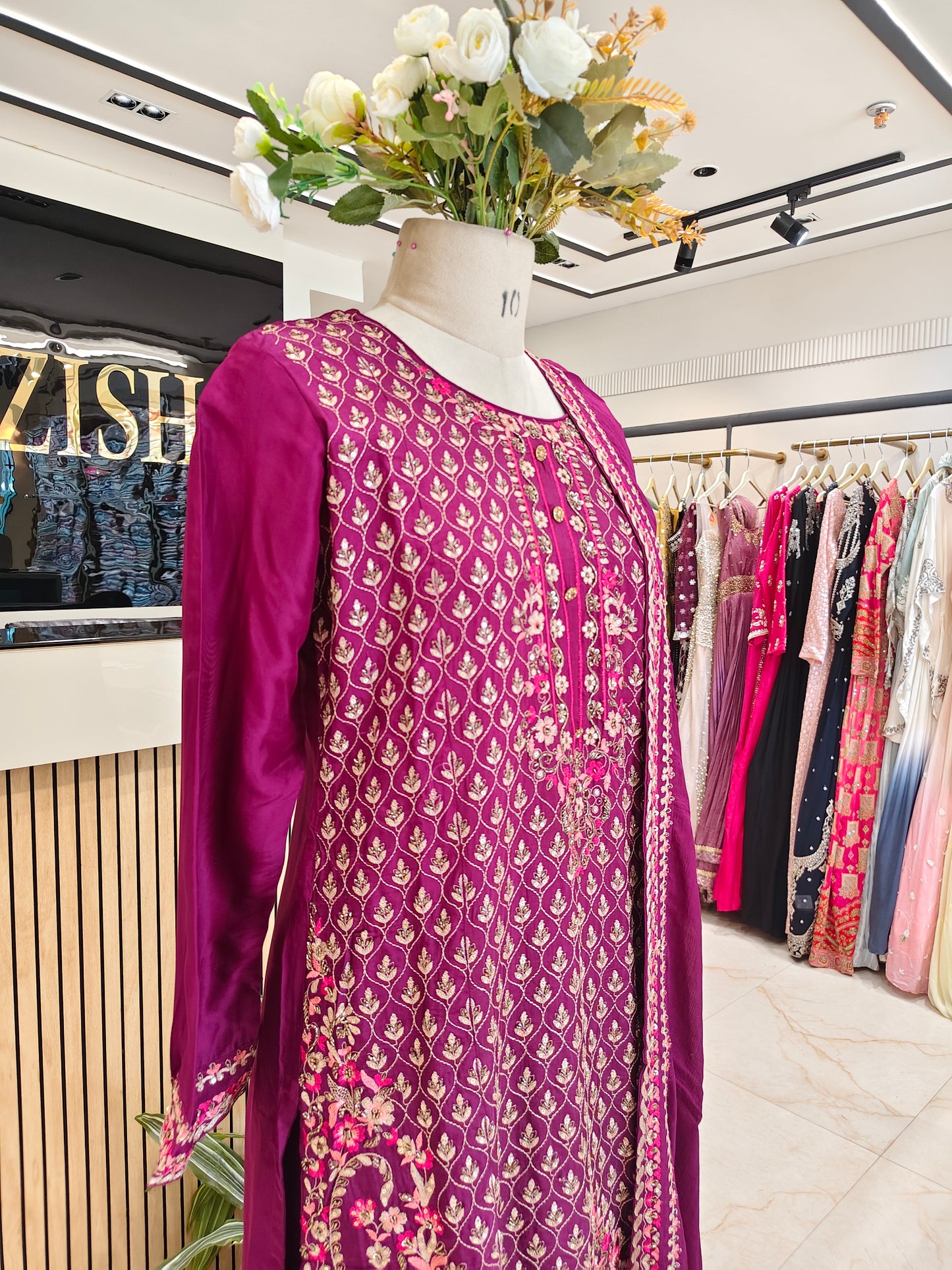 Wine Anarkali Skirt Set