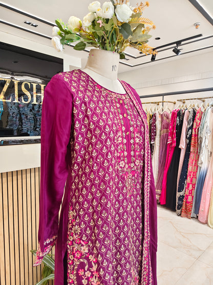 Wine Anarkali Skirt Set