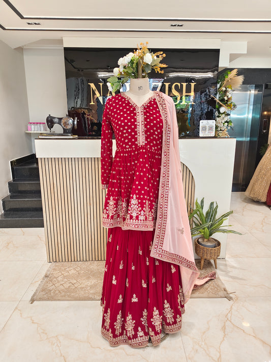 Peach Maroon Garara Set