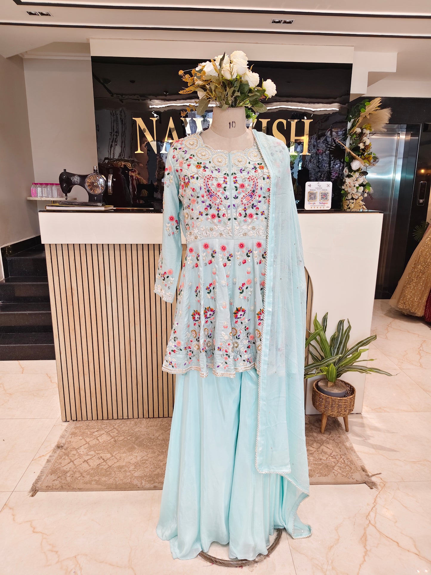Sky Blue Palazzo Skirt Set