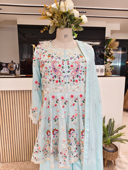 Sky Blue Palazzo Skirt Set