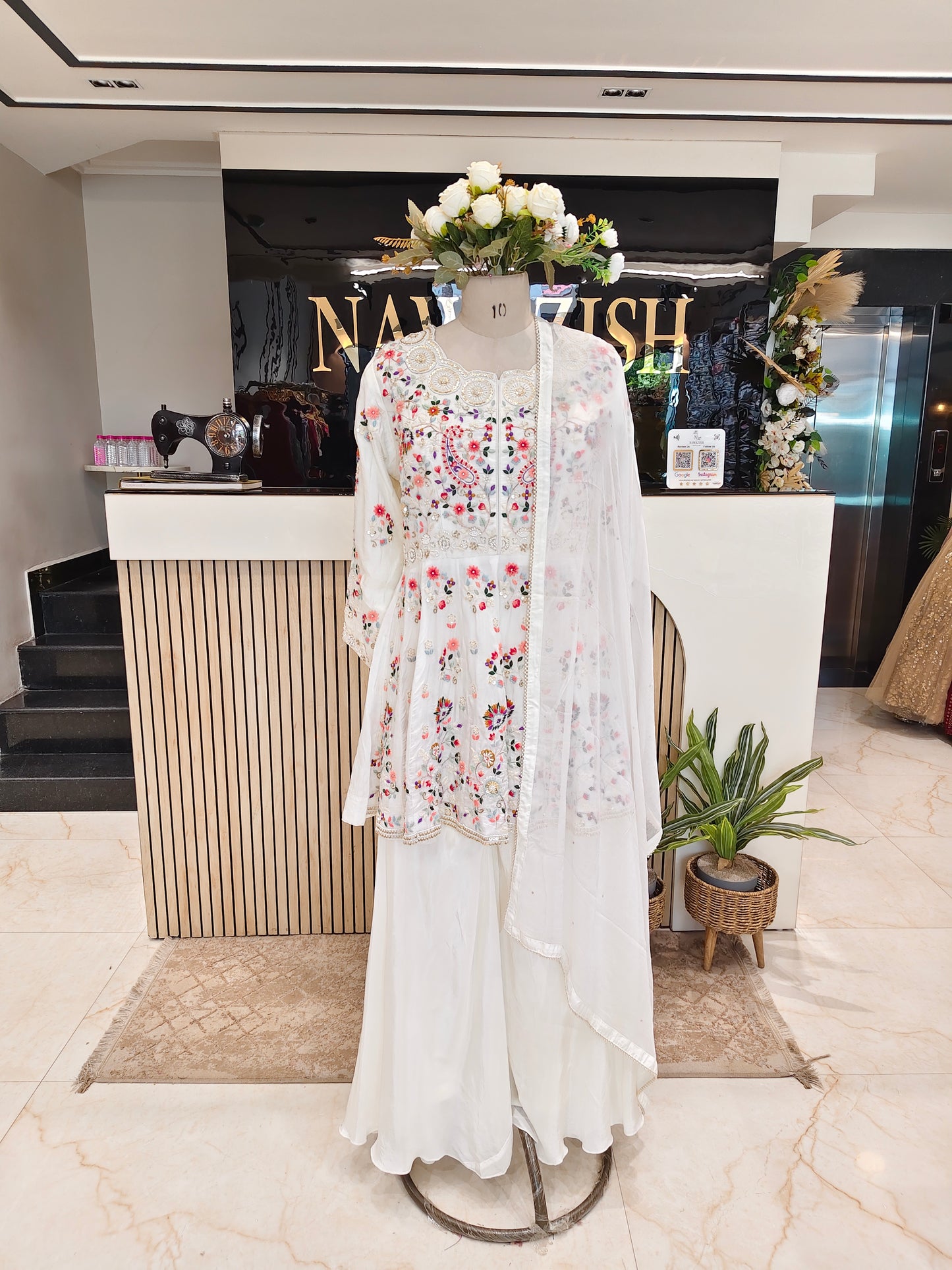 Off White Palazzo Skirt Set