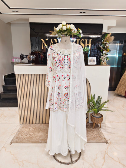 Off White Palazzo Skirt Set