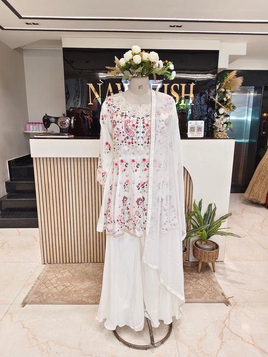 Off White Palazzo Skirt Set