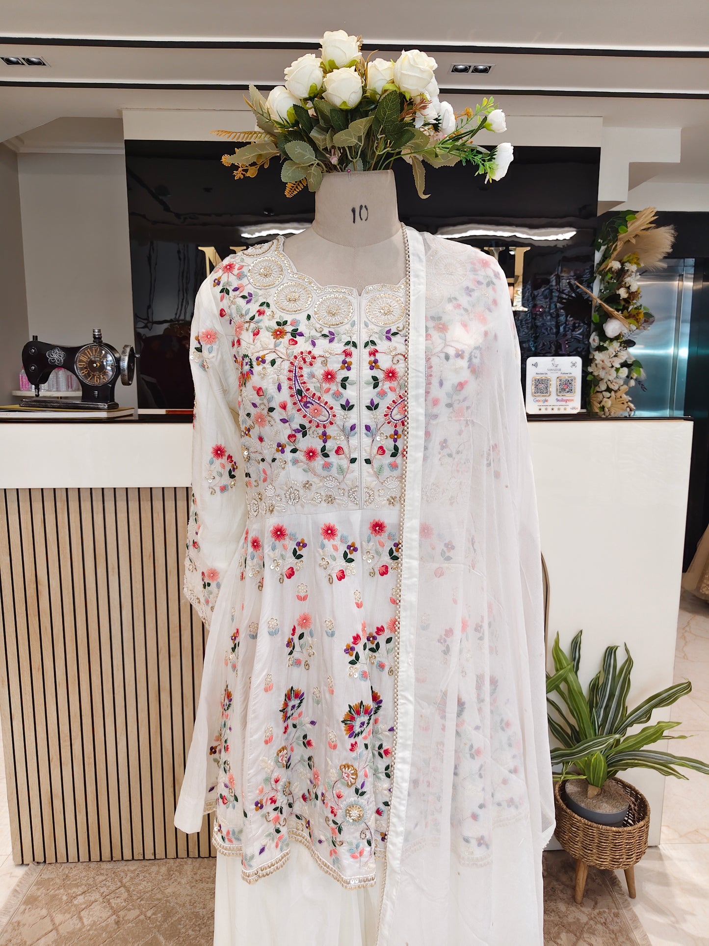 Off White Palazzo Skirt Set