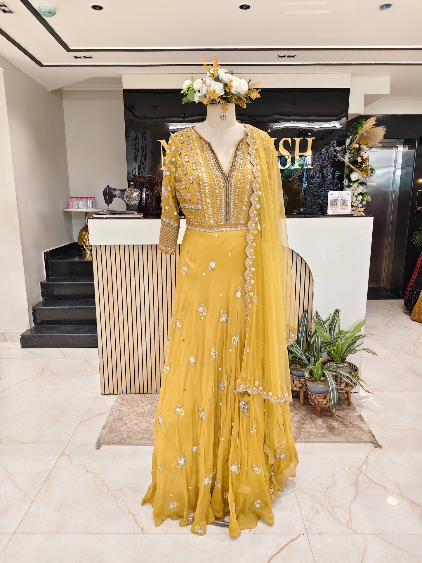 Mustard Organza Anarkali