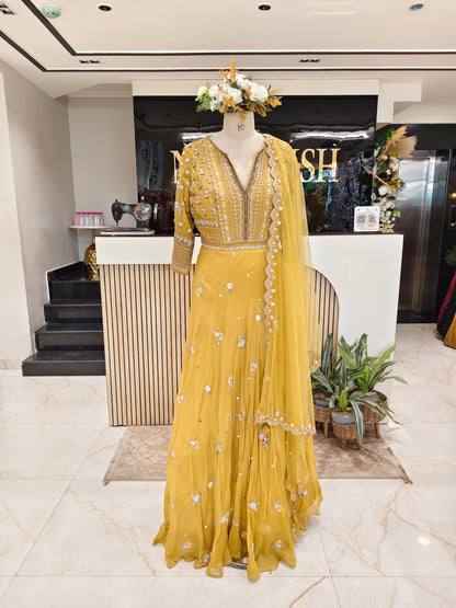Mustard Organza Anarkali
