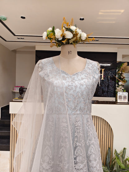 Grey Net Anarkali