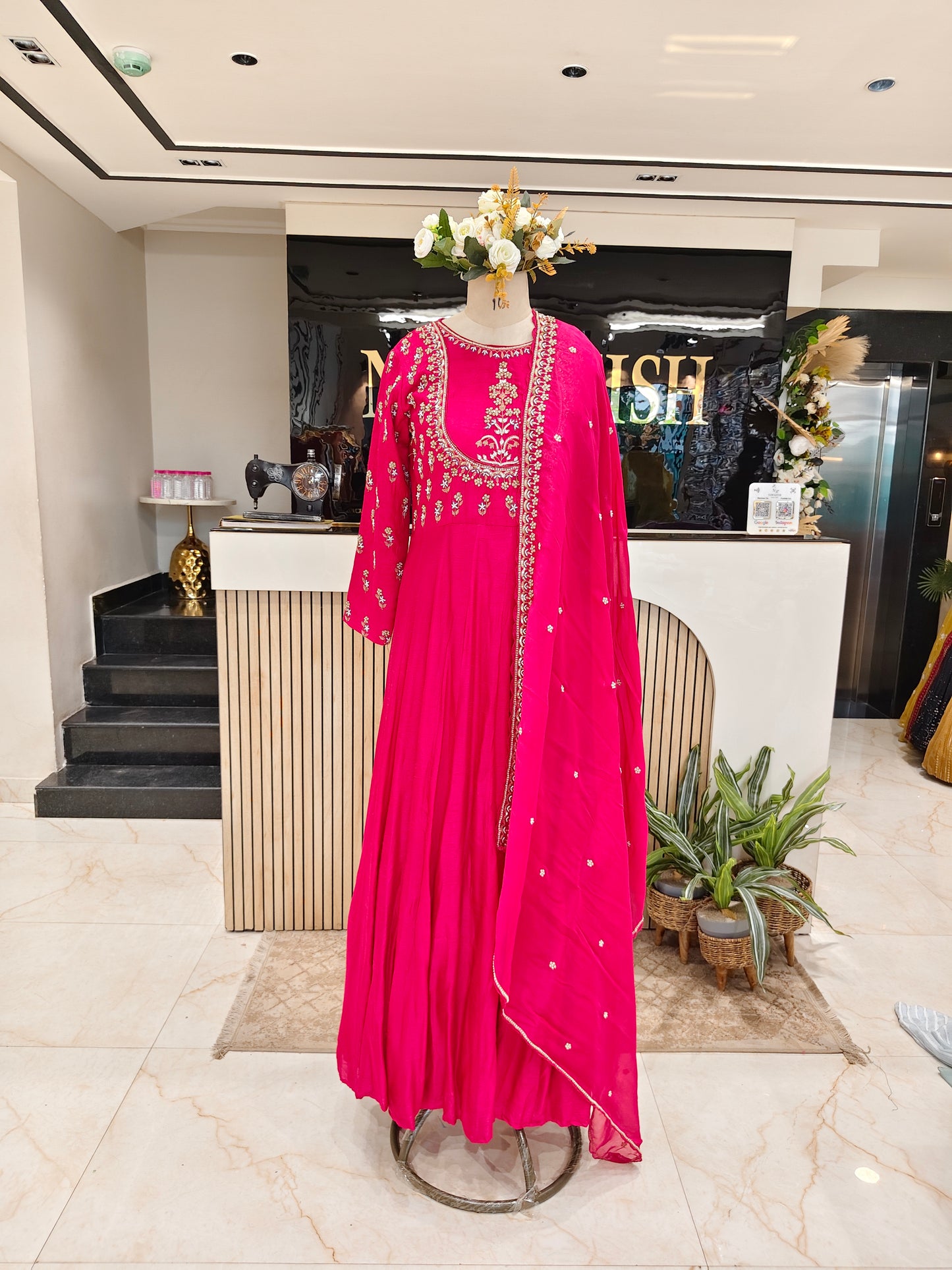 Rani Pink Silk Anarkali