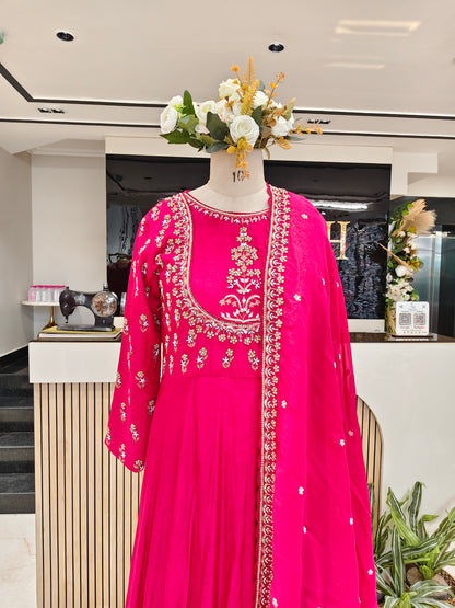 Rani Pink Silk Anarkali