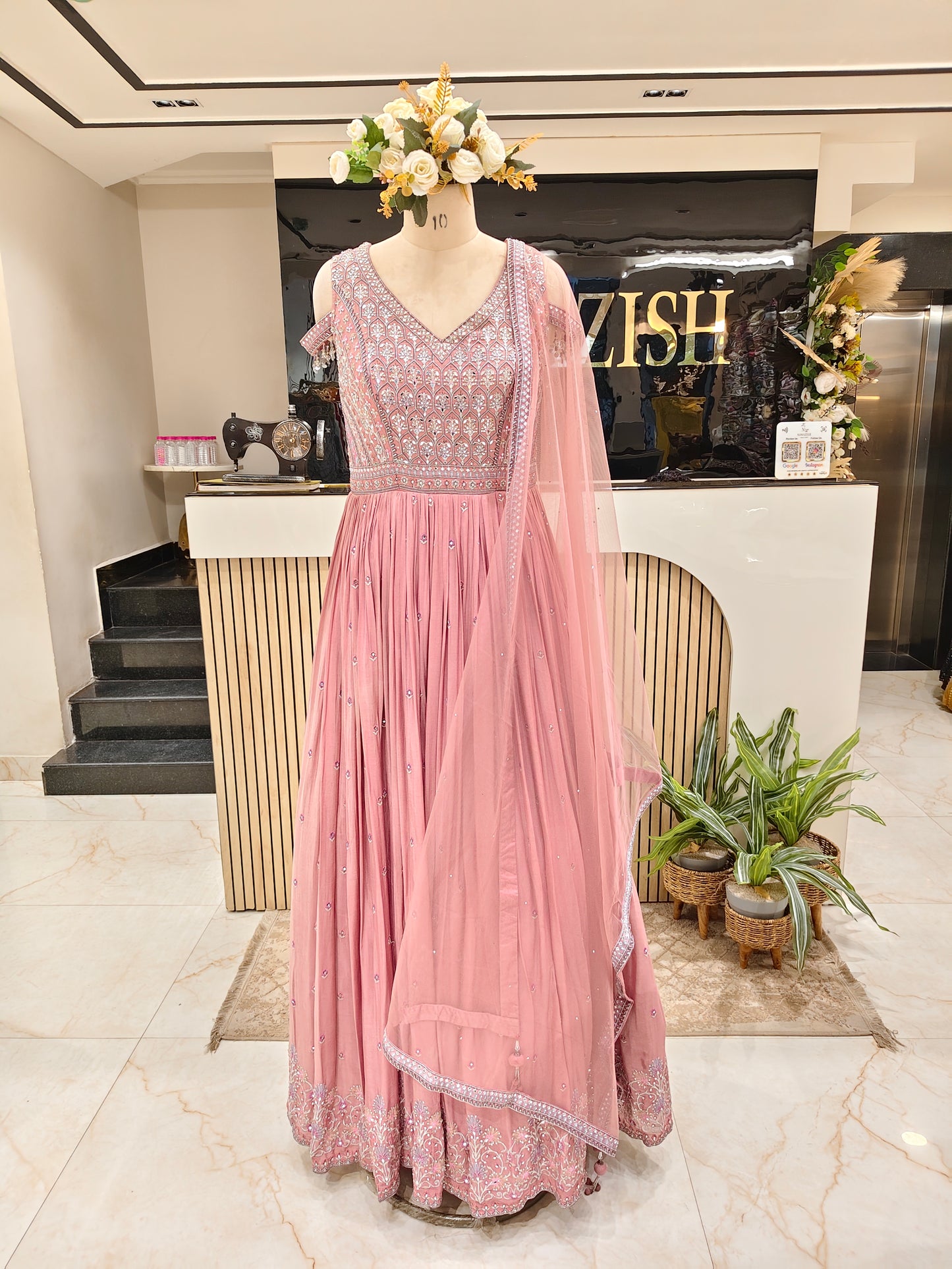 Onion Pink Chinon Anarkali