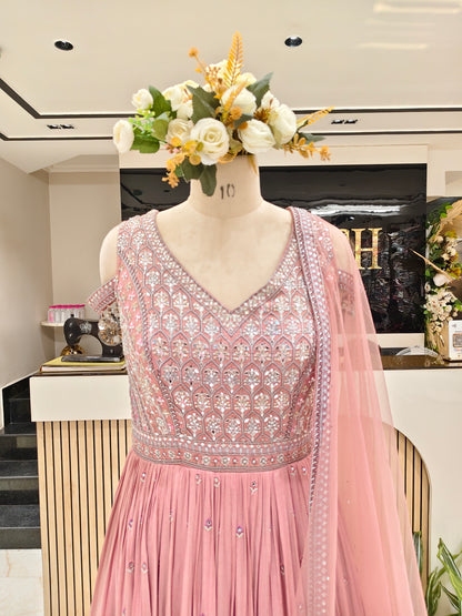 Onion Pink Chinon Anarkali