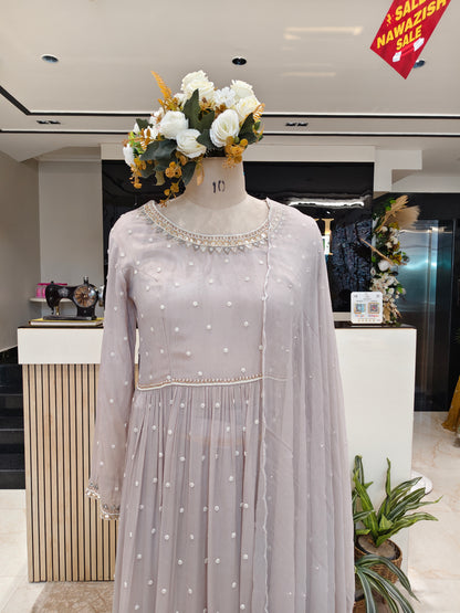 Grey Mirror Work Sharara Set