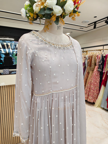 Grey Mirror Work Sharara Set