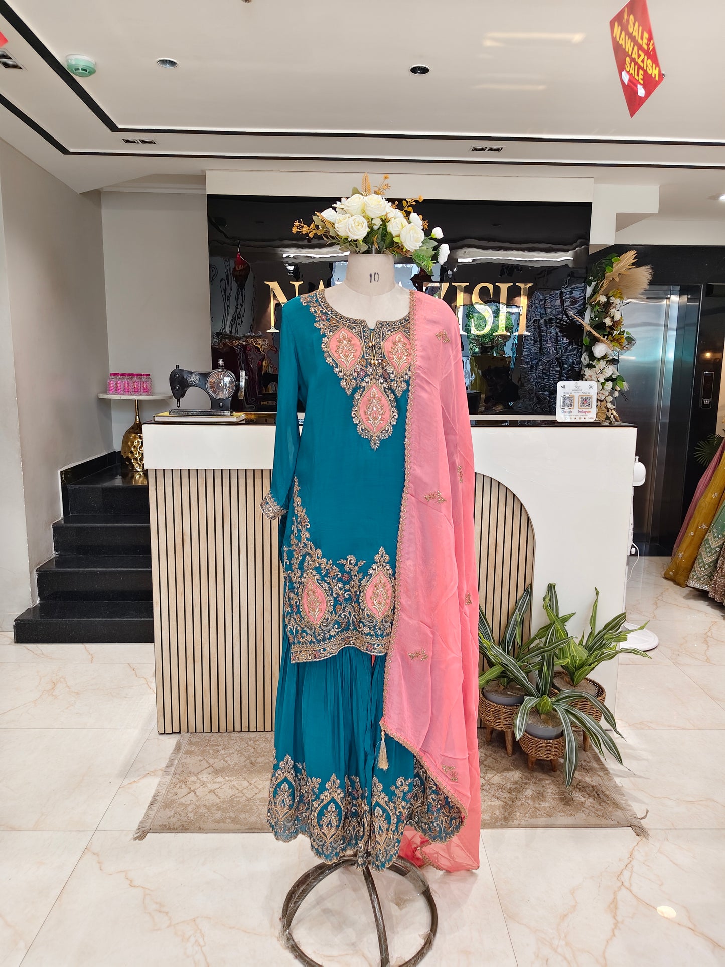 Rama Green Pink Sharara Set