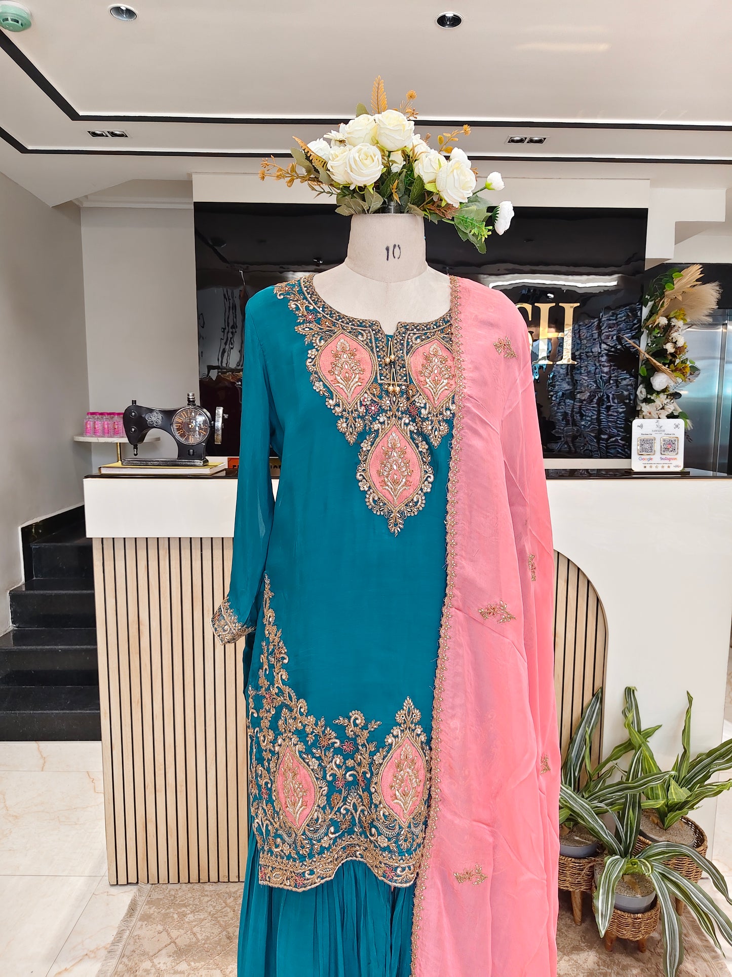 Rama Green Pink Sharara Set