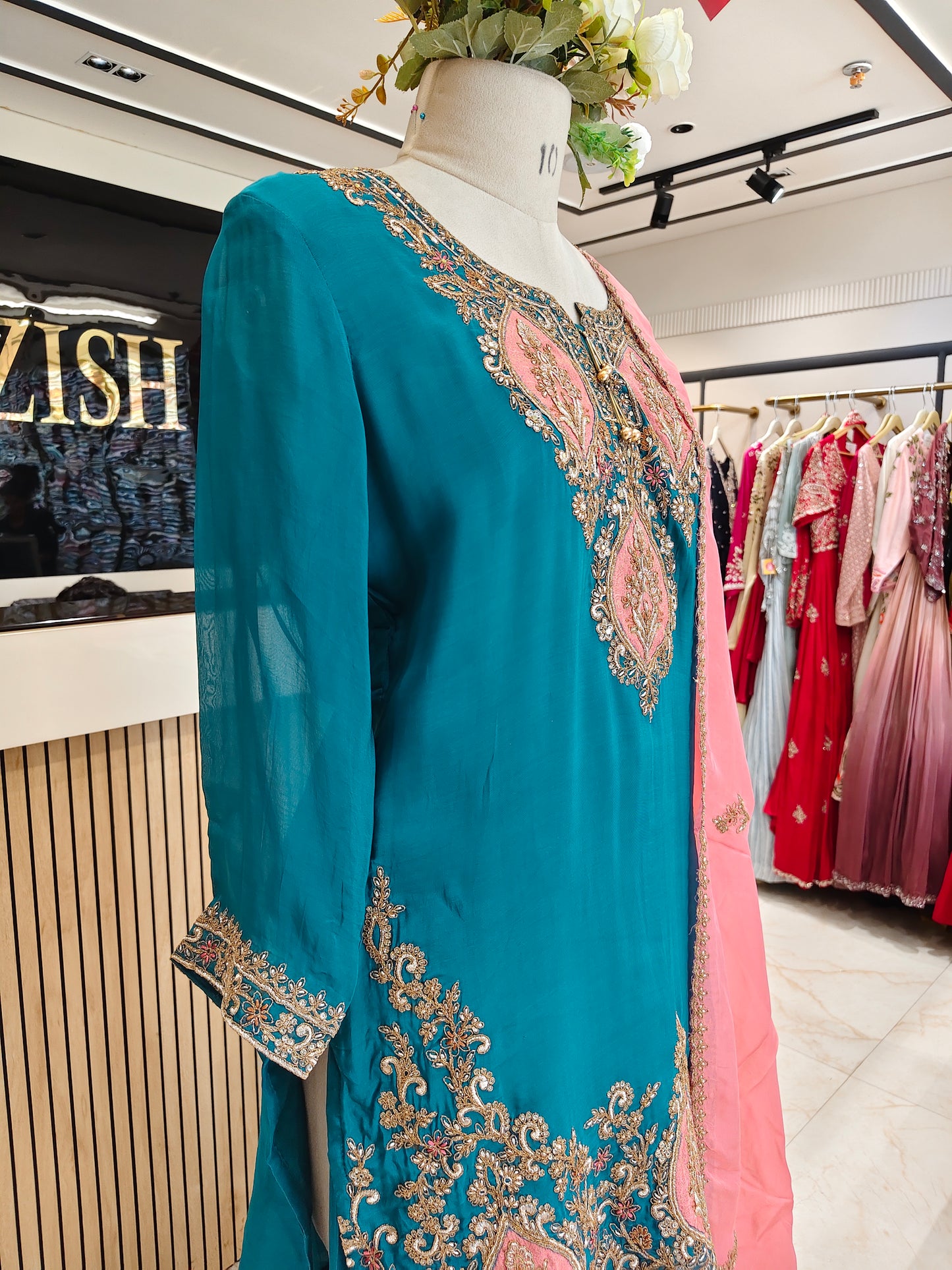 Rama Green Pink Sharara Set