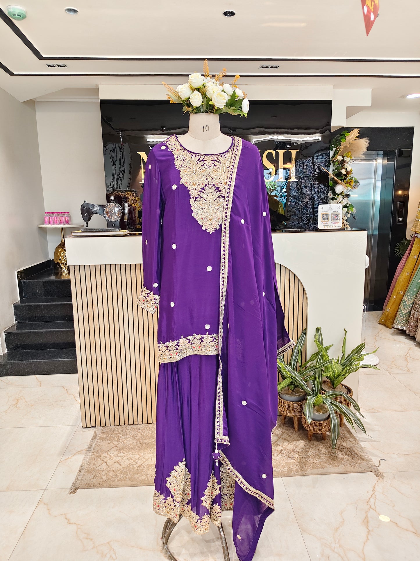 Purple Chiffon Sharara Set