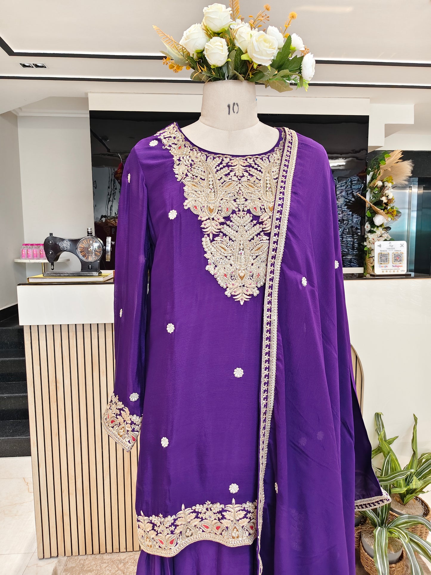 Purple Chiffon Sharara Set