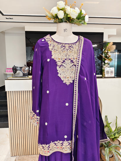 Purple Chiffon Sharara Set