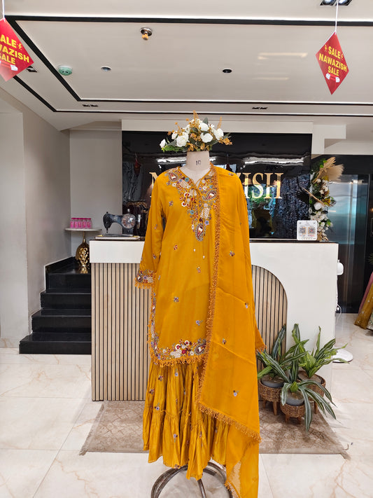 Mustard Silk Sharara Set