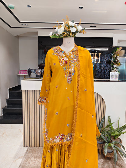 Mustard Silk Sharara Set
