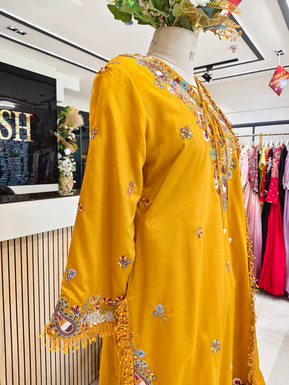 Mustard Silk Sharara Set