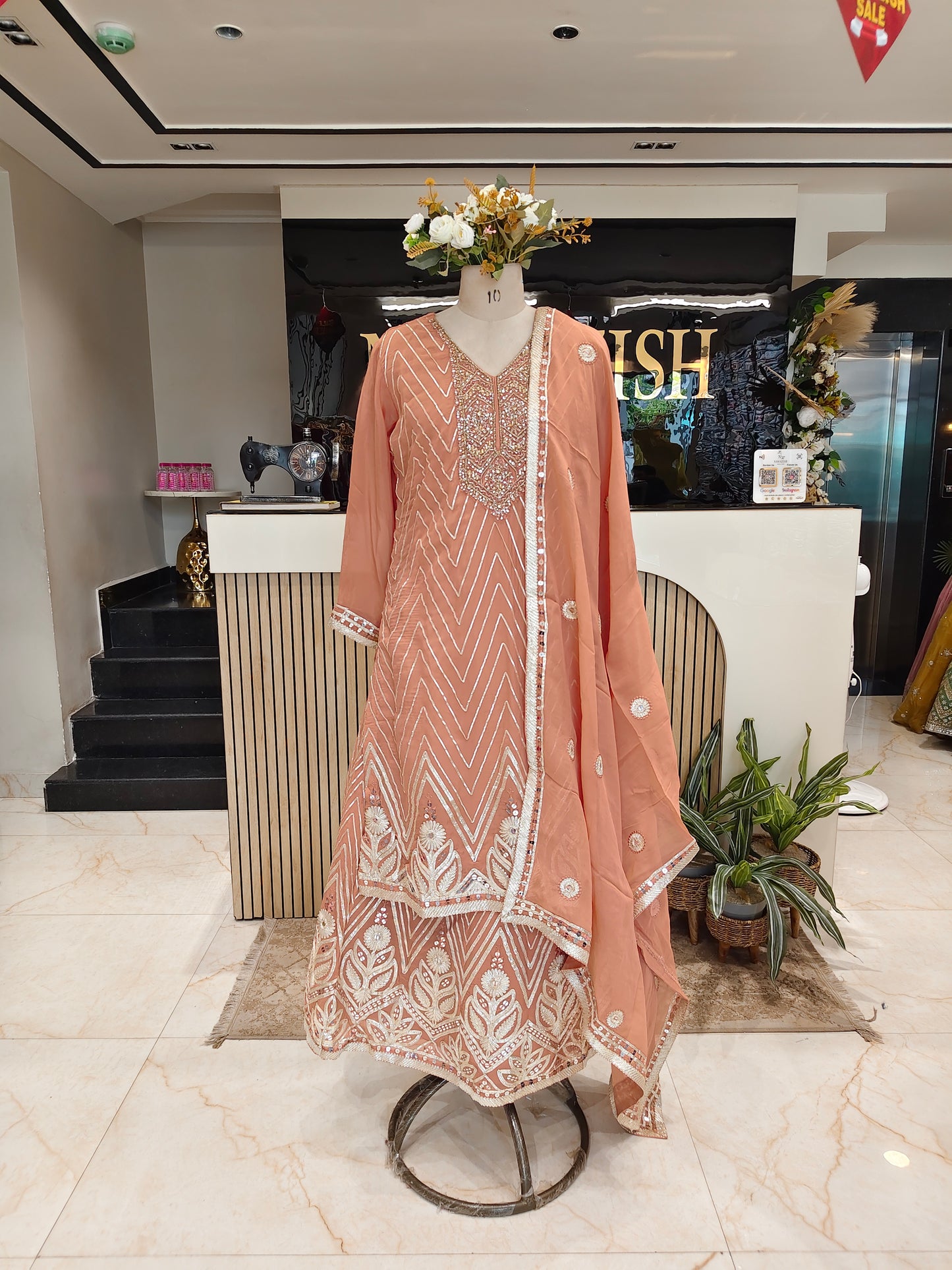 Peach Georgette Sharara Set