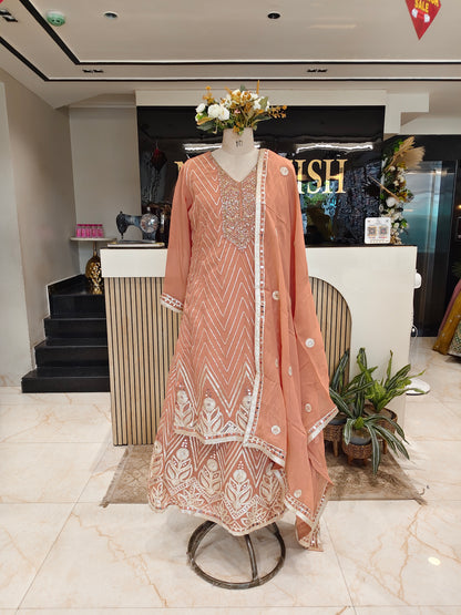 Peach Georgette Sharara Set