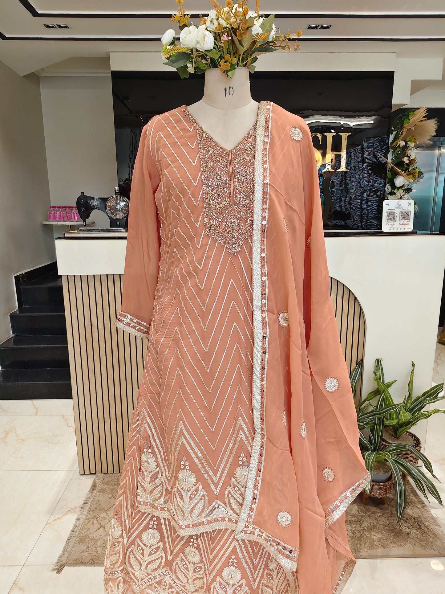Peach Georgette Sharara Set