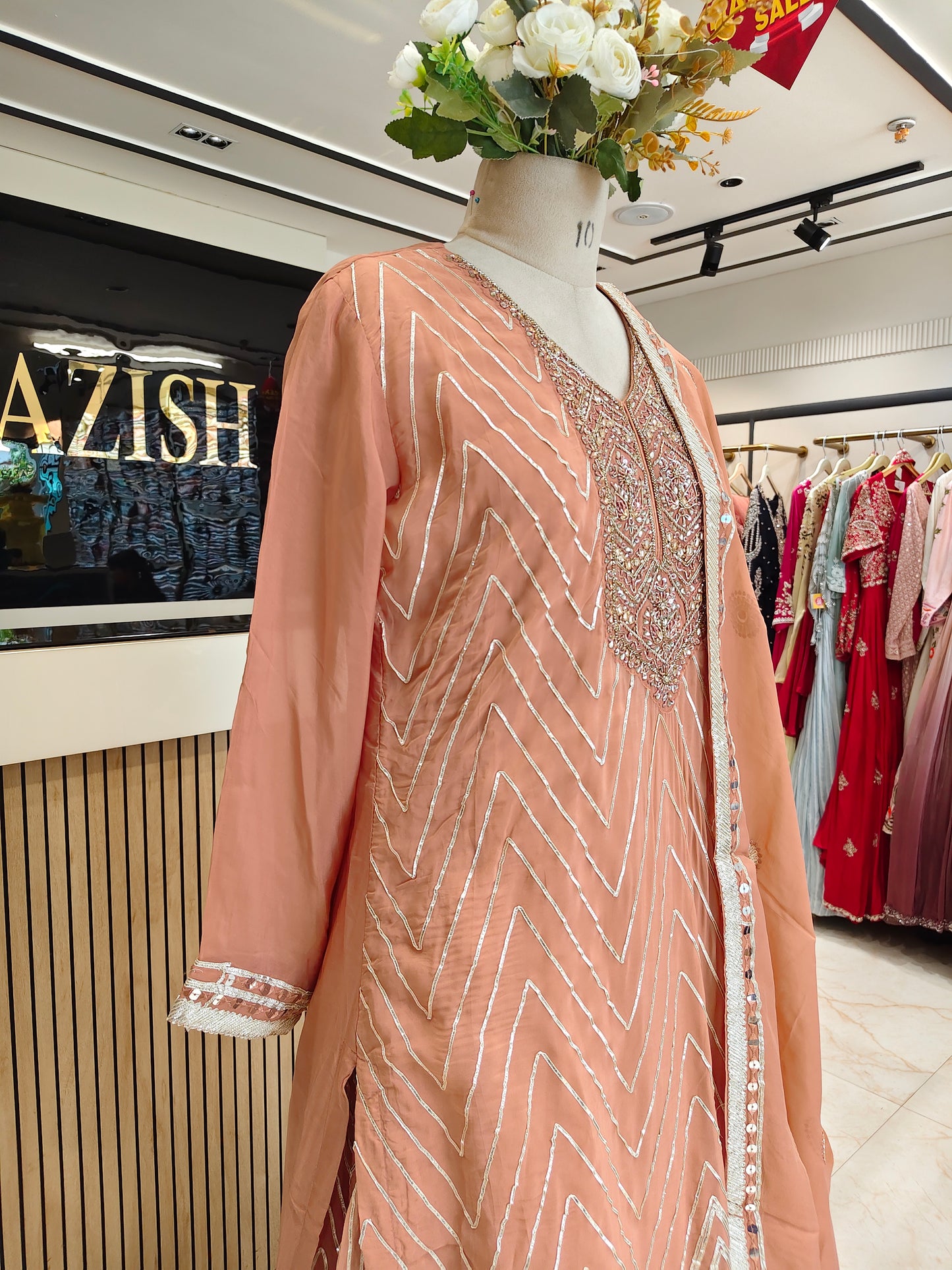 Peach Georgette Sharara Set