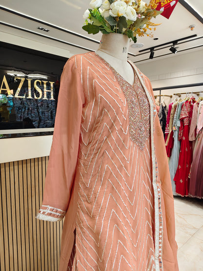 Peach Georgette Sharara Set