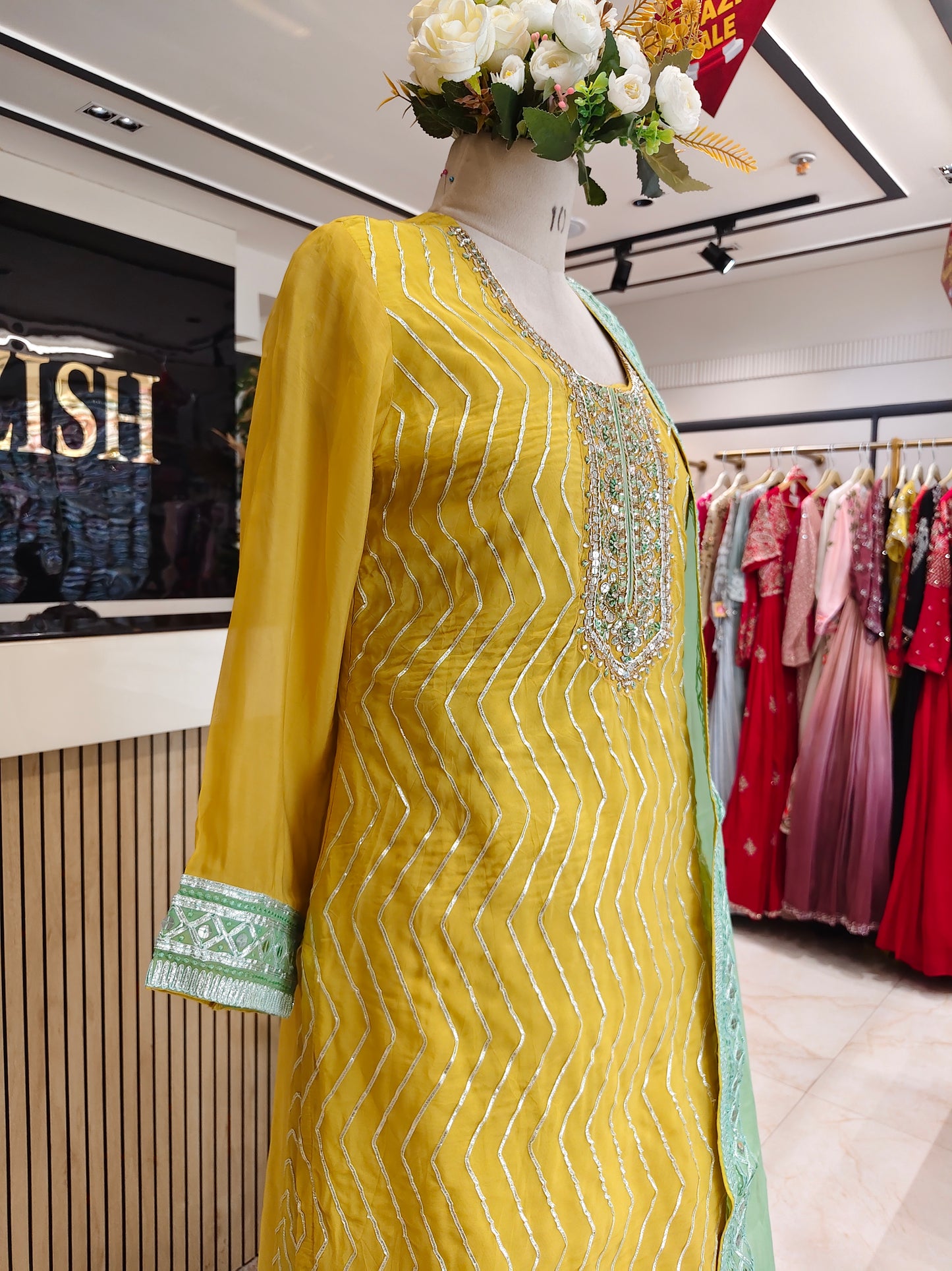 Lemon Sea Green Sharara Set