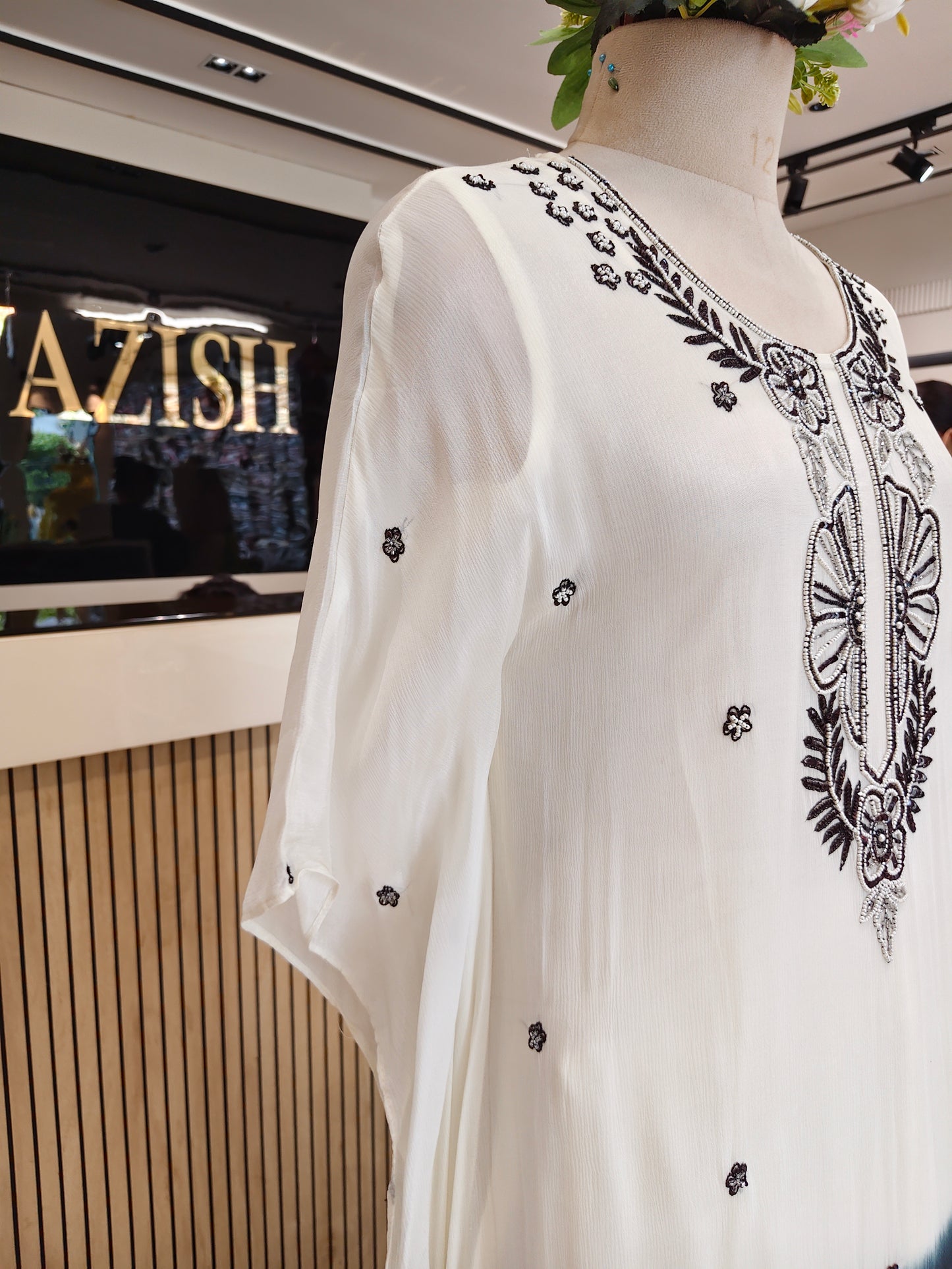Cream Black Kaftan Set