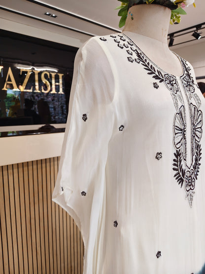 Cream Black Kaftan Set
