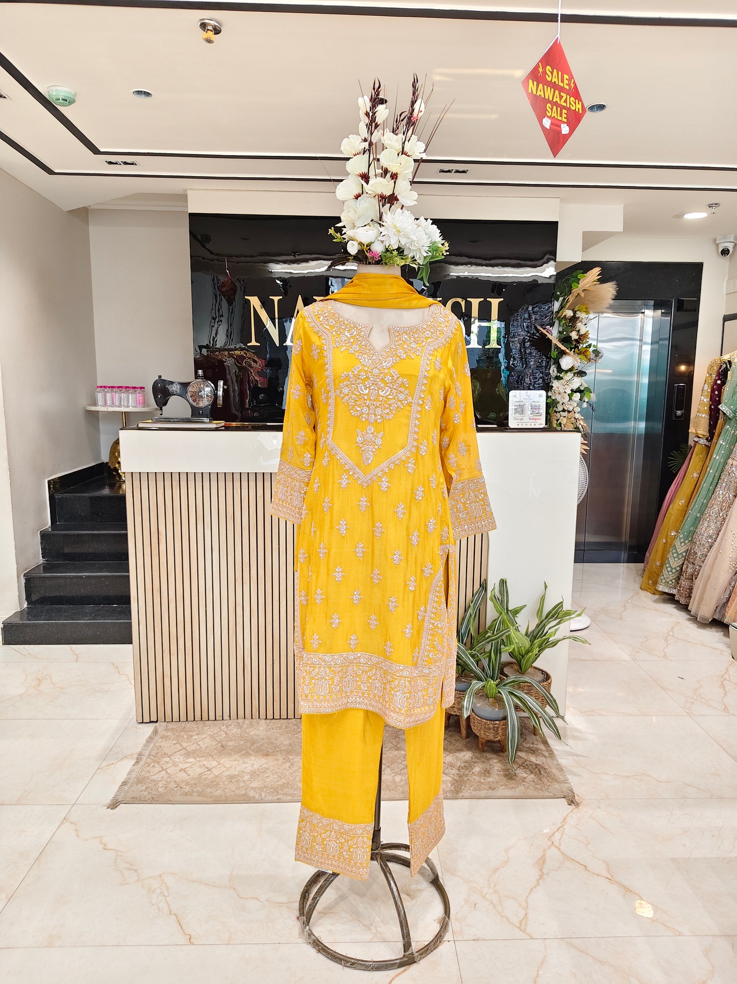 Yellow Chinon Suit Set