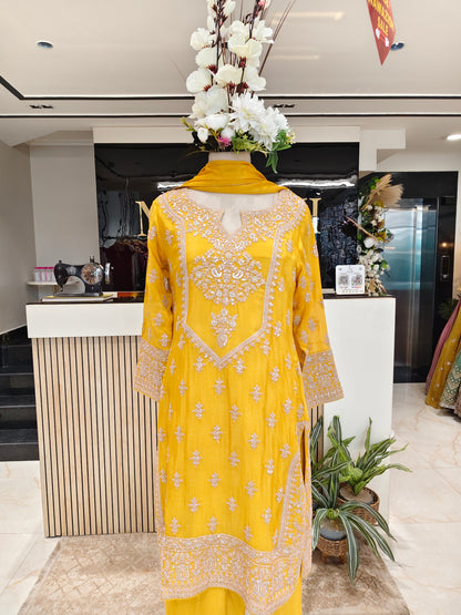 Yellow Chinon Suit Set