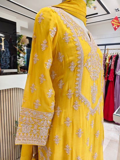 Yellow Chinon Suit Set