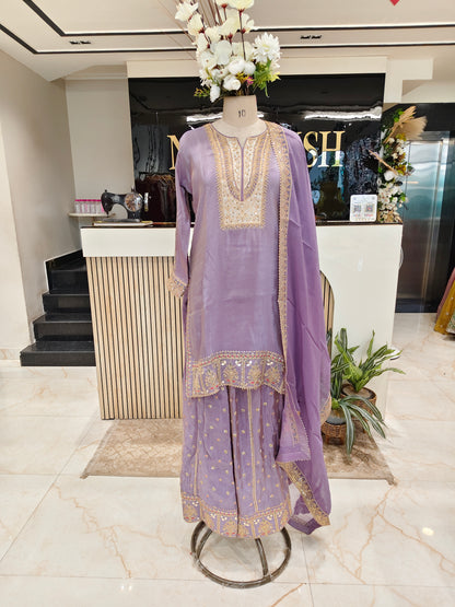 Lavender Tissue Sharara Set