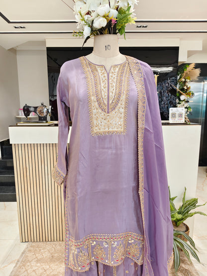 Lavender Tissue Sharara Set