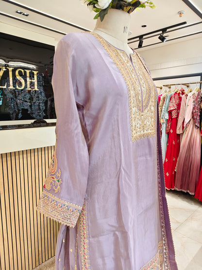 Lavender Tissue Sharara Set
