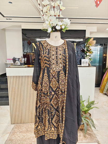 Black Chinon Pant Set