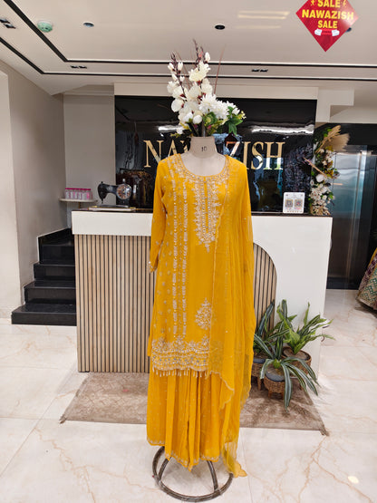 Yellow Chinon Sharara Set