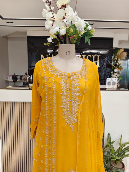 Yellow Chinon Sharara Set