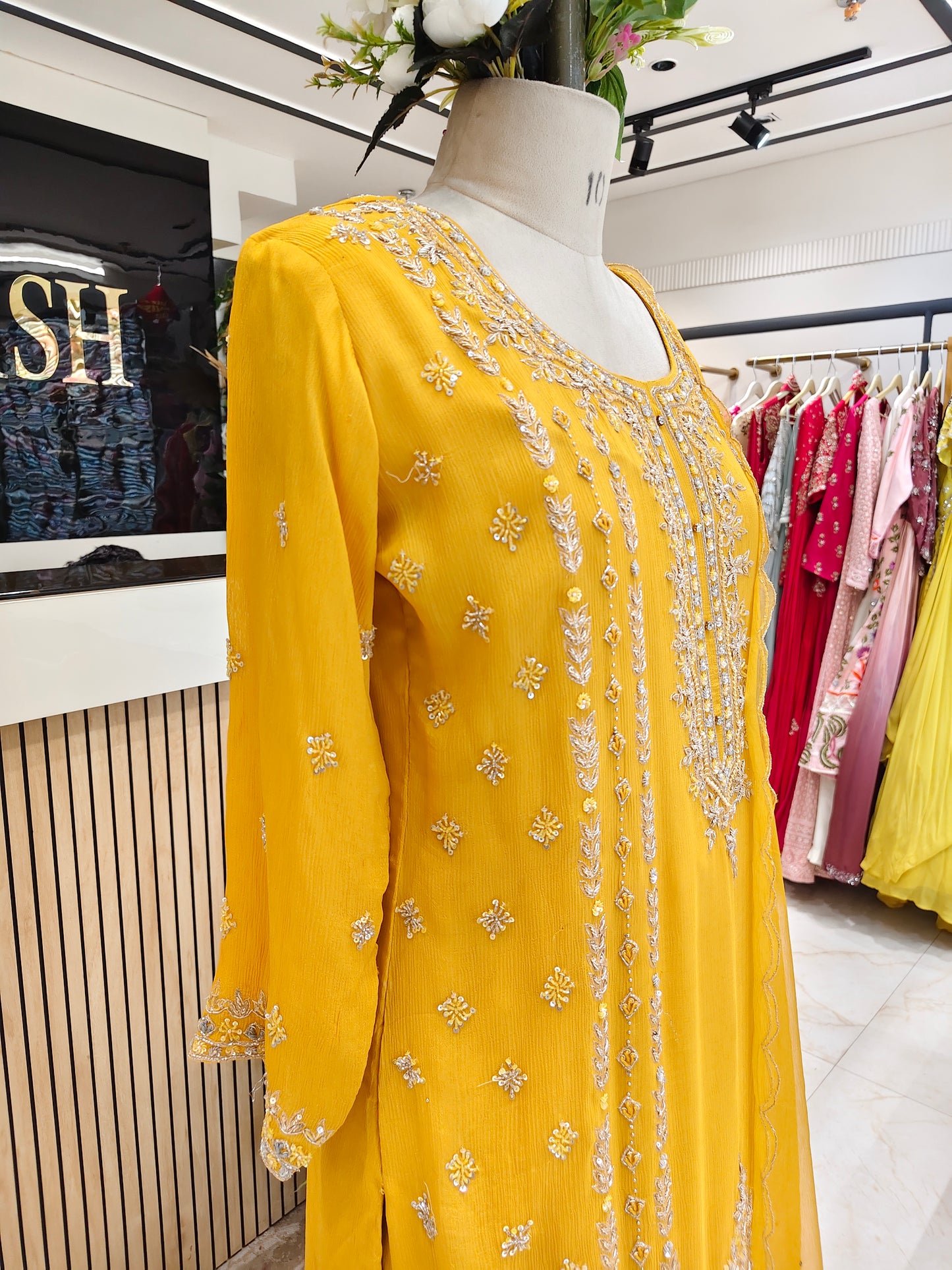 Yellow Chinon Sharara Set