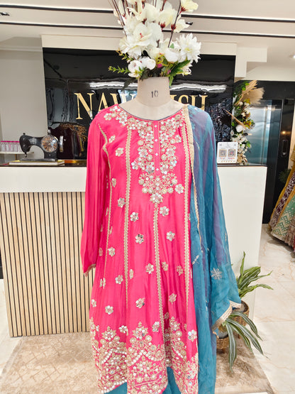 Pink Blue Anarkali Pant Set