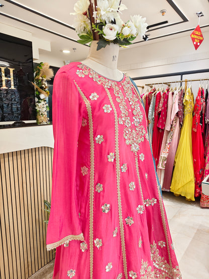 Pink Blue Anarkali Pant Set