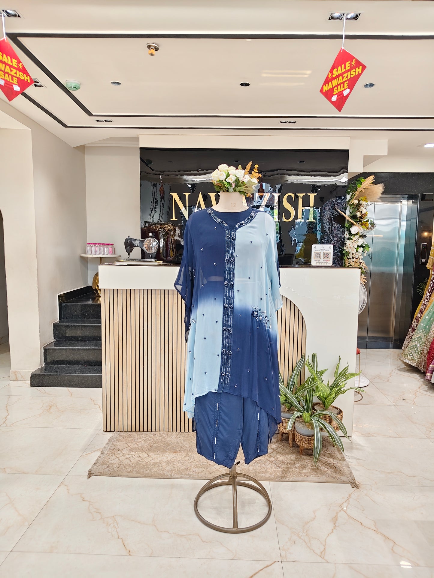 Navy Blue Kaftan Set