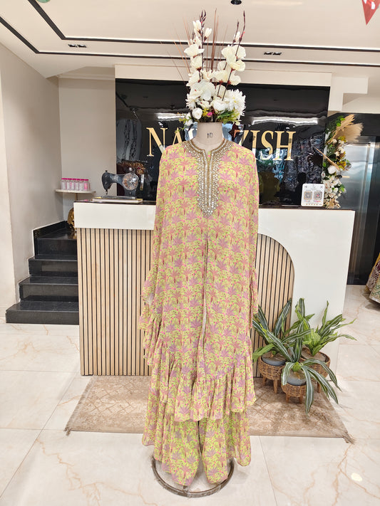 Parrot Green Frill Palazzo Set